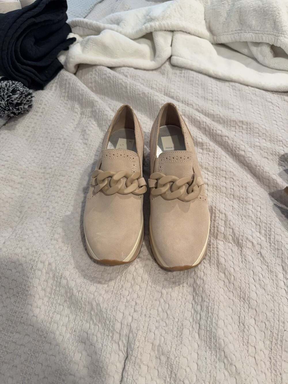 Dolce Vita Beige Suede Platform Chain Loafers Size 8